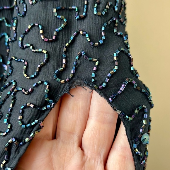 Vintage 90's Cache Black Silk Beaded Sequin Halter Gown Maxi Dress Size Large - Picture 16 of 16